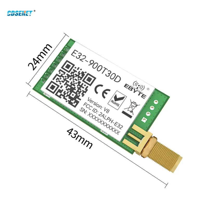 Technologie sans fil de port série LoRa RF UART 868MHz 915MHz 30dBm 8km longue portée SMA-K CDGENET E32-900T30D TTL DIP Trancsec