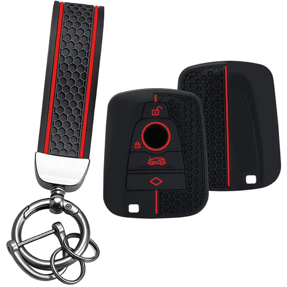 Blue Trim Honeycomb 4Btn Key Shell With Keychain For BMW i3 i8 X1 X5 X6 2 Series Active Tourer Smart Remote Key Accessory