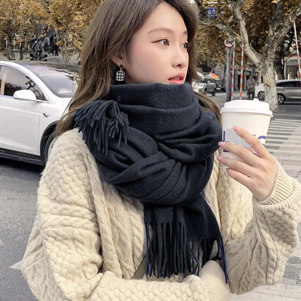 Black Scarf Cashmere Woman Wool Ladies Scarf Warm Checkered Scarf Women's Winter Scarves for Ladies Unisex Bandana Head Scarf