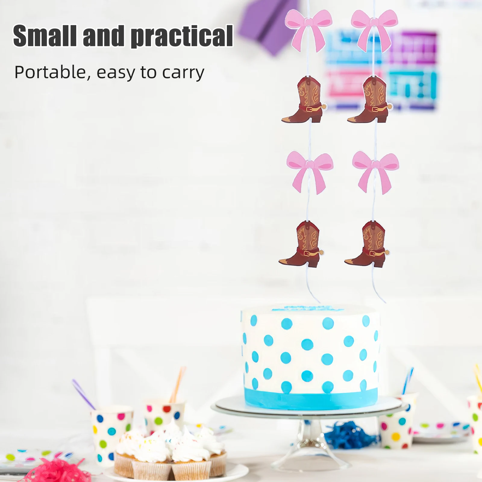 

5Pcs Western Party Hanging Decor Cowboy Boot Bow Pendant Gender Reveal Decorations Cowboy Birthday Party