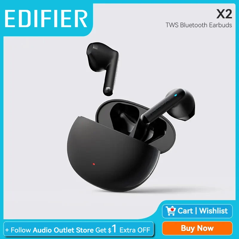 Bluetooth Edifier-X2を搭載したTWSワイヤレスヘッドセット,13mmドライバーユニット,再生時間,低遅延,ゲームモード,BTV5.1