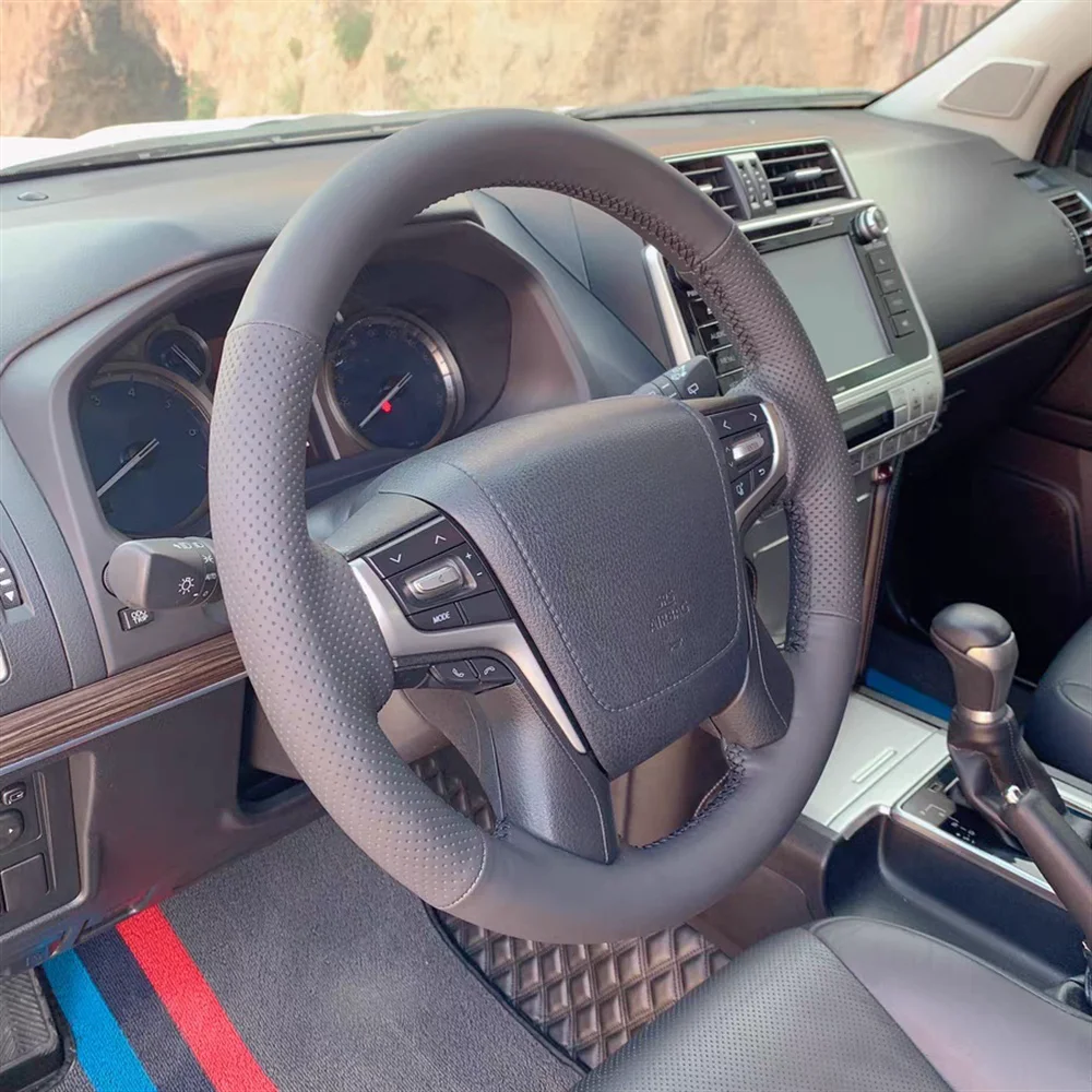 Car Steering Wheel Cover Black Hand-sewing Artificial Leather Accessories For Toyota Land Cruiser Prado 2018 Cruiser 2016 -2019