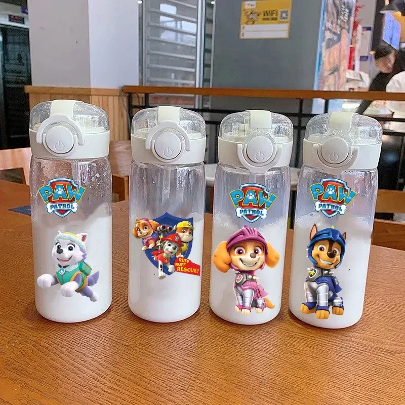 PAW Patrol Straw Cup Bottles 600ml 400ML Cute Dog Captain Ryder Transparent Plastic Anti Drop Water Bottle for Children Students