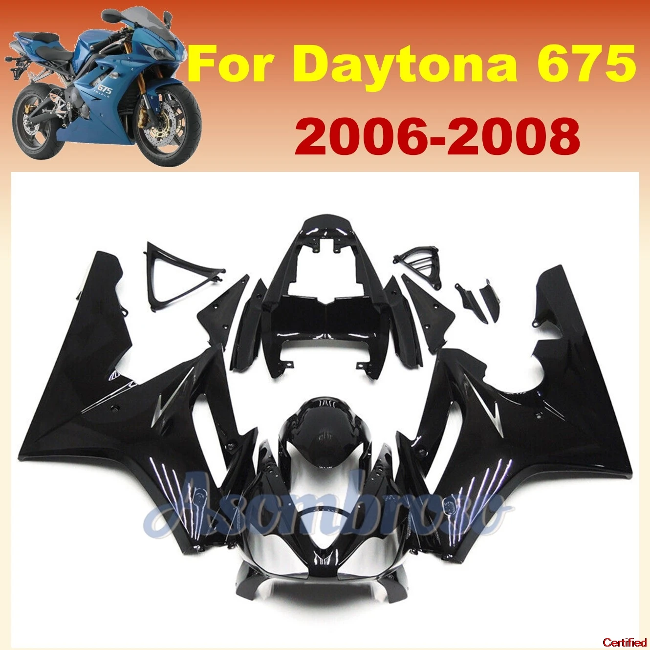 

100% Fit For Triumph Daytona 675 2006 2007 2008 Motorcycle Fairing Kit Black Bodywork Cover