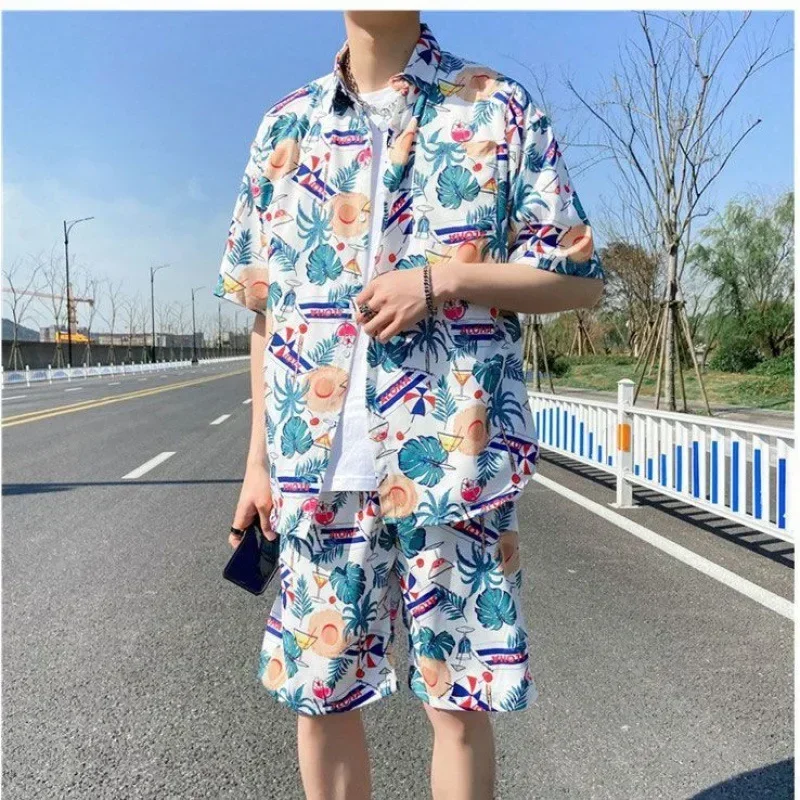 Beach Clothes For Men Lapel Shirts+Shorts 2Pcs Sets Fashion Printing Summer Thin Male Casual Outfits Vacation Hawaiian Suits