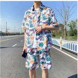 Beach Clothes For Men Lapel Shirts+Shorts 2Pcs Sets Fashion Printing Summer Thin Male Casual Outfits Vacation Hawaiian Suits