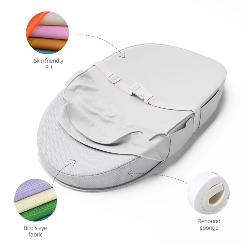Waterproof PU Changing Pad Soft Comfortable Surfaces with Safety Belt Not Slip Base Easy to clean Designing for Baby 425F