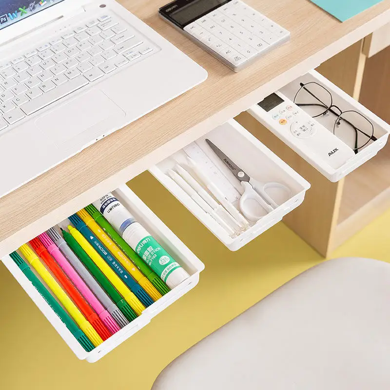 Under Desk Drawer Organizer invisible storage box self-Adhesive Stationary Container Bedroom Desk Sundry Organizer Makeup holder