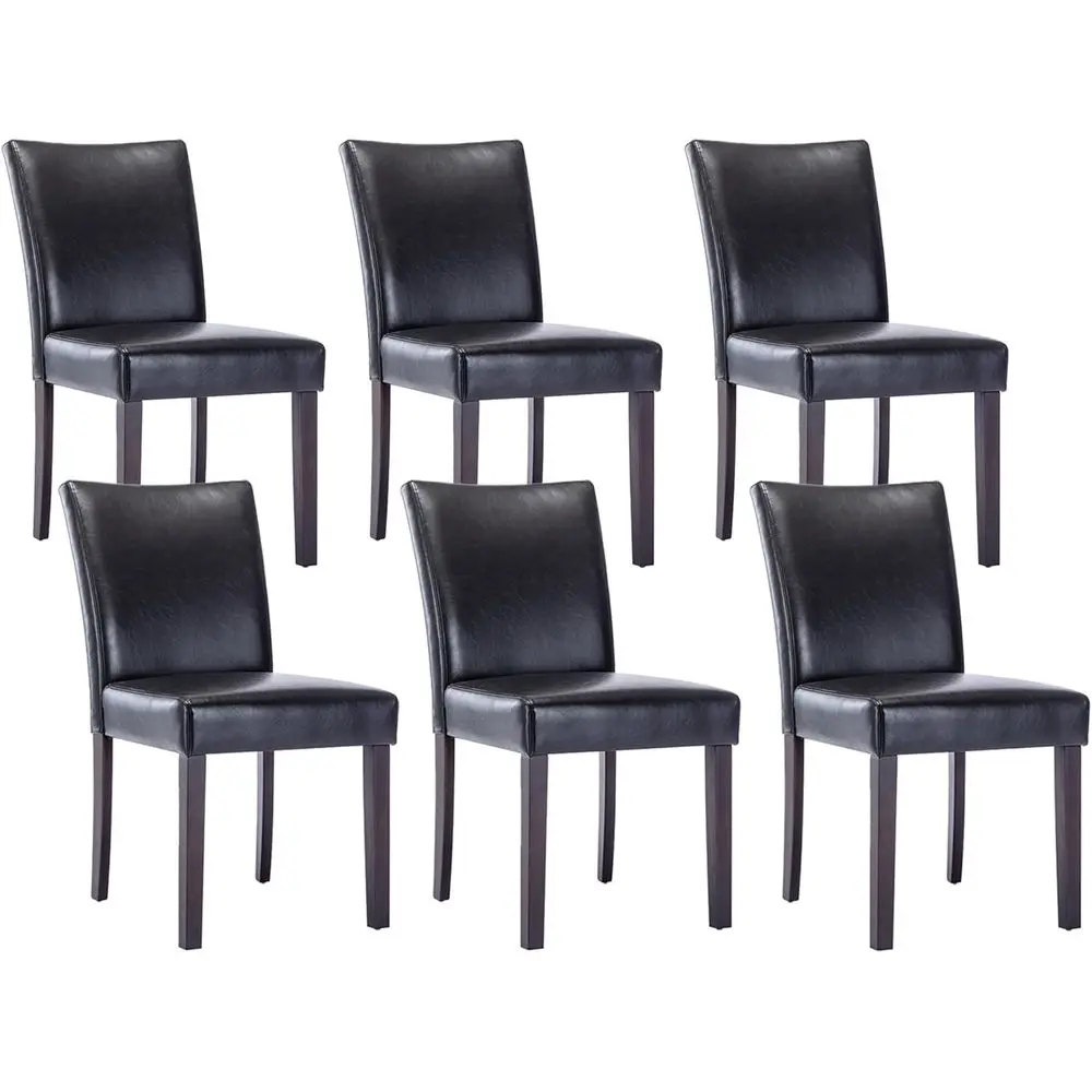 

6-Piece Leather Upholstered Dining Chairs Set with Solid Wood Legs for Home, Kitchen, or Restaurant Use in Black