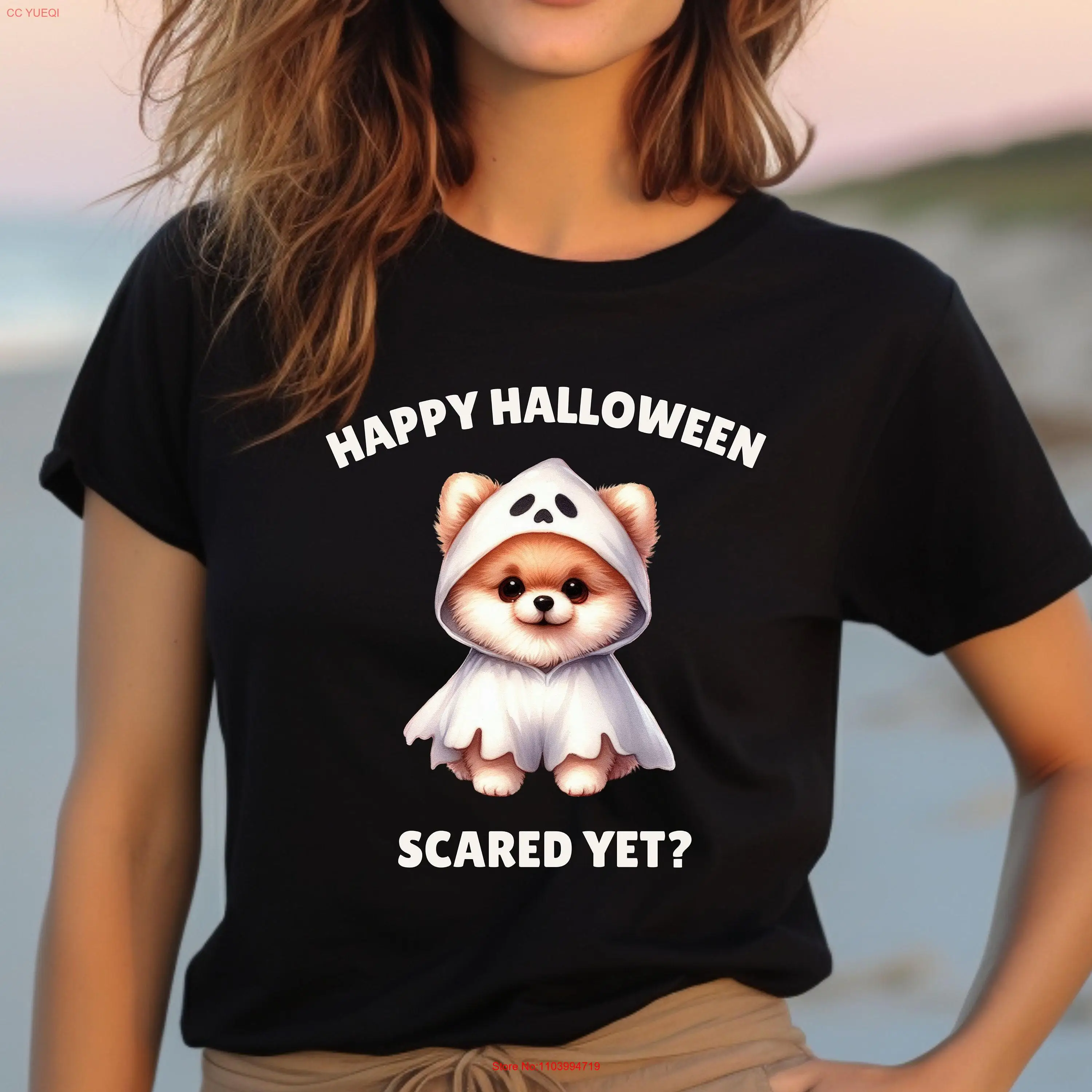 

Футболка с собакой-призраком на Хэллоуин, женская одежда, рубашки, мужские забавные рубашки с длинными или короткими рукавами