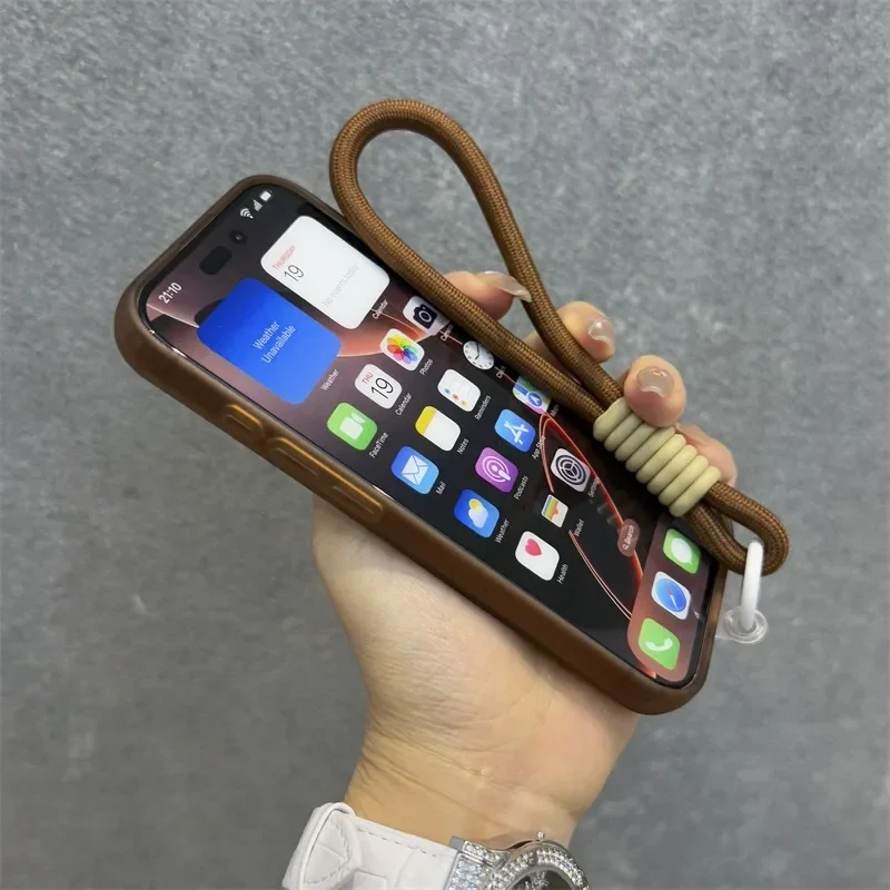 Matte for Magsafe Wrist Strap Case for iPhone 16 15 14 17 Pro Max Air 16 Plus 12 11 13 Lanyard Candy Translucent Magnetic Cover