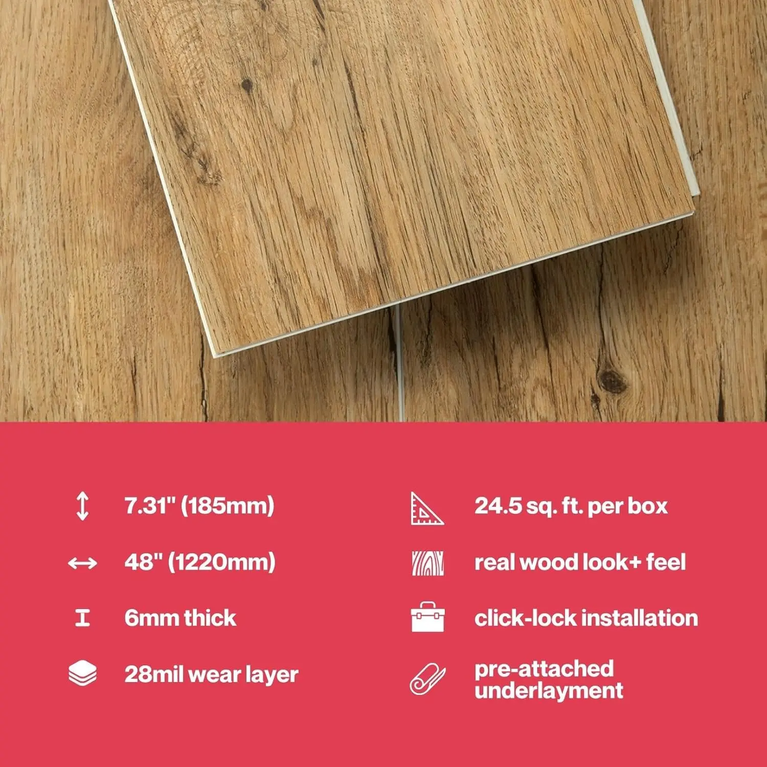 Luxury Vinyl Flooring Tiles | Interlocking Flooring for DIY Installation   10 Wood-Look Planks   MaxCore Ultra