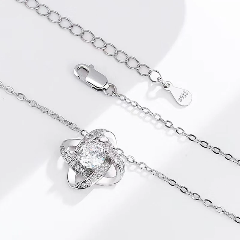 S925 Sterling Silber Halskette für Damen, Hochwertig und Modisch, Vollbesetzt mit Diamanten, Vierblättriges Kleeblatt, Windmühlen-Design, Schlüsselbein-Kette – Detail 3