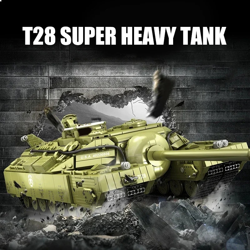 Gulo Gulo US T28 Heavy Tank Blocks Building Set WW2 Military Bricks Weapon Soldiers Army Toys Gifts for Boys Adult 2986 PCS