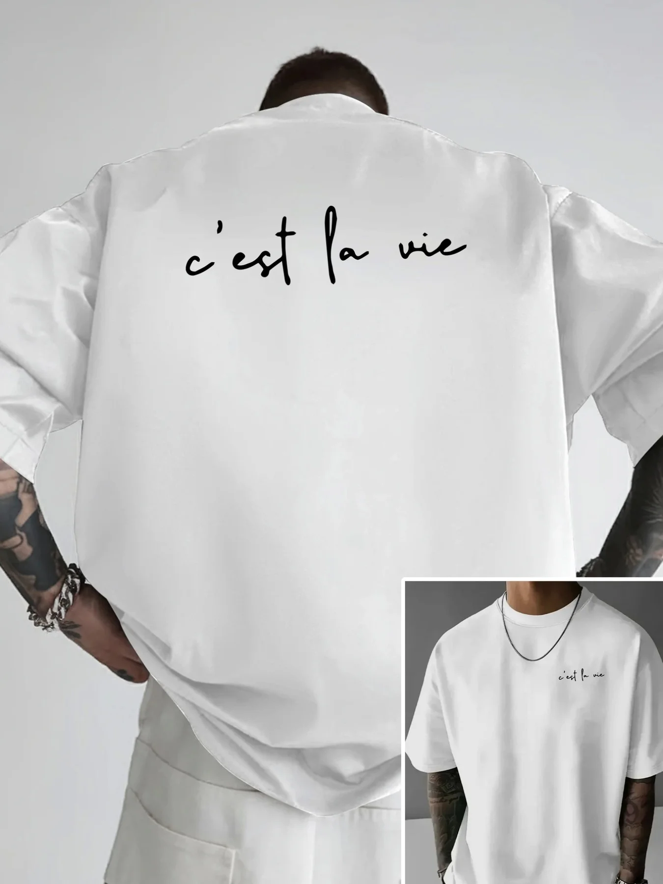 French Quote C'est La Vie Handwritten Print on Premium Soft 100% Cotton Mens T Shirt Perfect for Summer Minimalist Style
