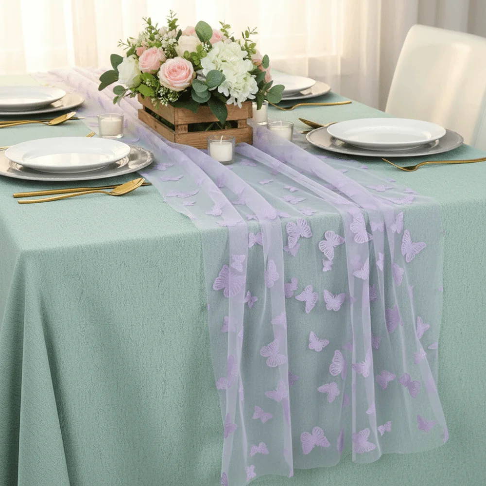 Butterfly Print Butterfly Mesh Table Runner Semi-Transparent Multi-color Gauze Tablecloth Table Decor Wedding Table Runner Home