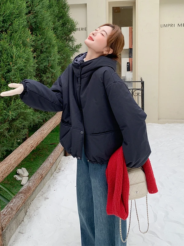 블라 후드 다운 재킷 여성용 겨울 패션 한국 스타일 루즈 슬림핏 90 화이트 다운 아우터웨어