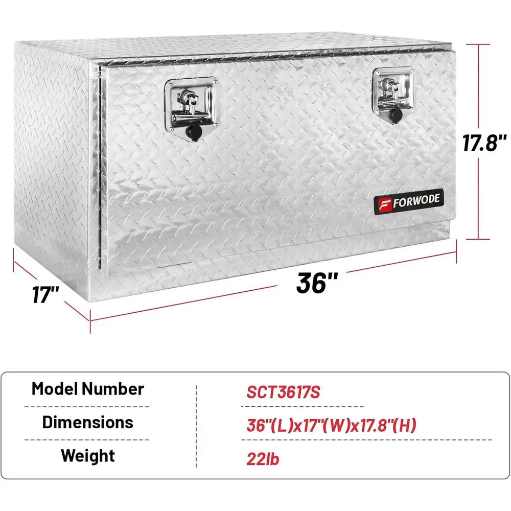 36 x 17 x 18 Lockable Underbody Truck Tool Box with T-Handle, Waterproof Storage for Truck, Trailer, RV, ATV, Indoor (Silver)