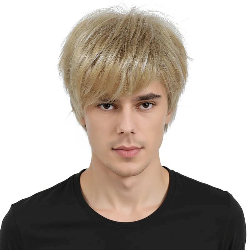 Fashionable wig short hair, hot selling item in European and American foreign trade,light gold slanted bangs-Synthetic fiber wig
