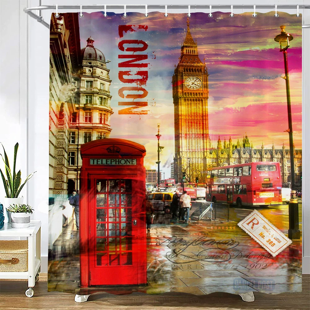 

European Retro Scenery City Street View Printed Shower Curtain Waterproof Bath Bathroom Curtains Home Decor Curtains With Hooks