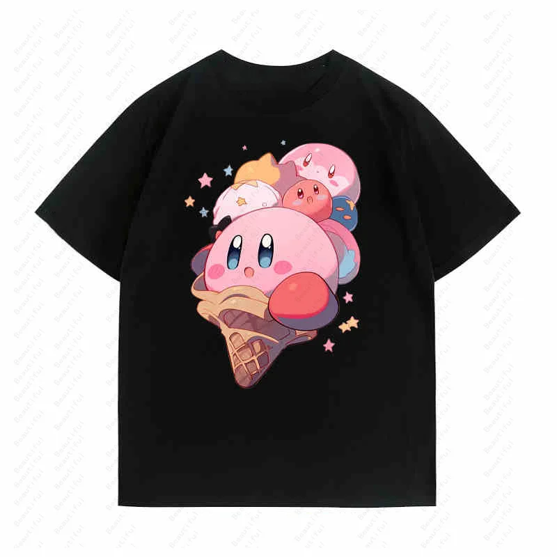 Star Kirby Ice Cream Small Dessert Cartoon Printed Short Sleeve Clothes Couples Wear Joint Anime Men And Women Casual T-Shirt