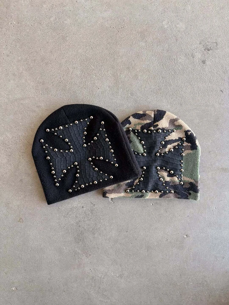 High Street Dark Retro Trend Cold Hat New Y2K Rivet Metal Decoration Personality Street Trend Cold Hat in Autumn and Winter