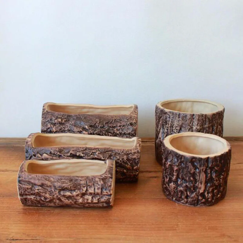 

Porcelain Imitation Stump Flowerpot Succulent Plant Pot Breathable Bonsai Vase Desktop Ornaments Garden Art Home Decor