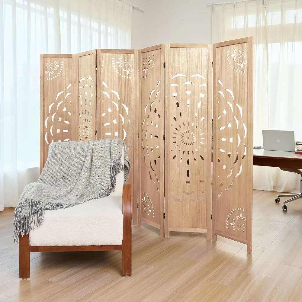 

66.9Inch Wooden Room Partition - 6 Panels Boho-Styled Space Room Divider for Home/Office, Headboard, Customized