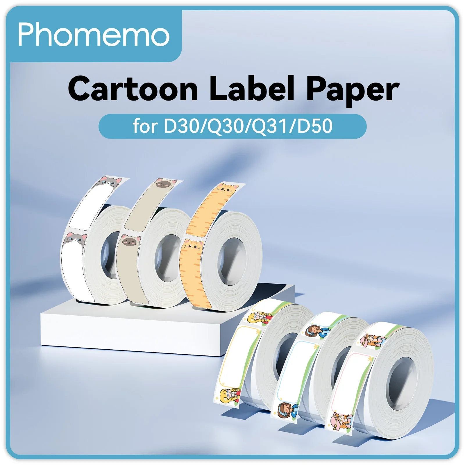 3 Rolls/Box Phomemo Pattern Label Sticker Waterproof Adhesive Thermal Paper Home Office Name Sticker Label Tape for Q30 Printer