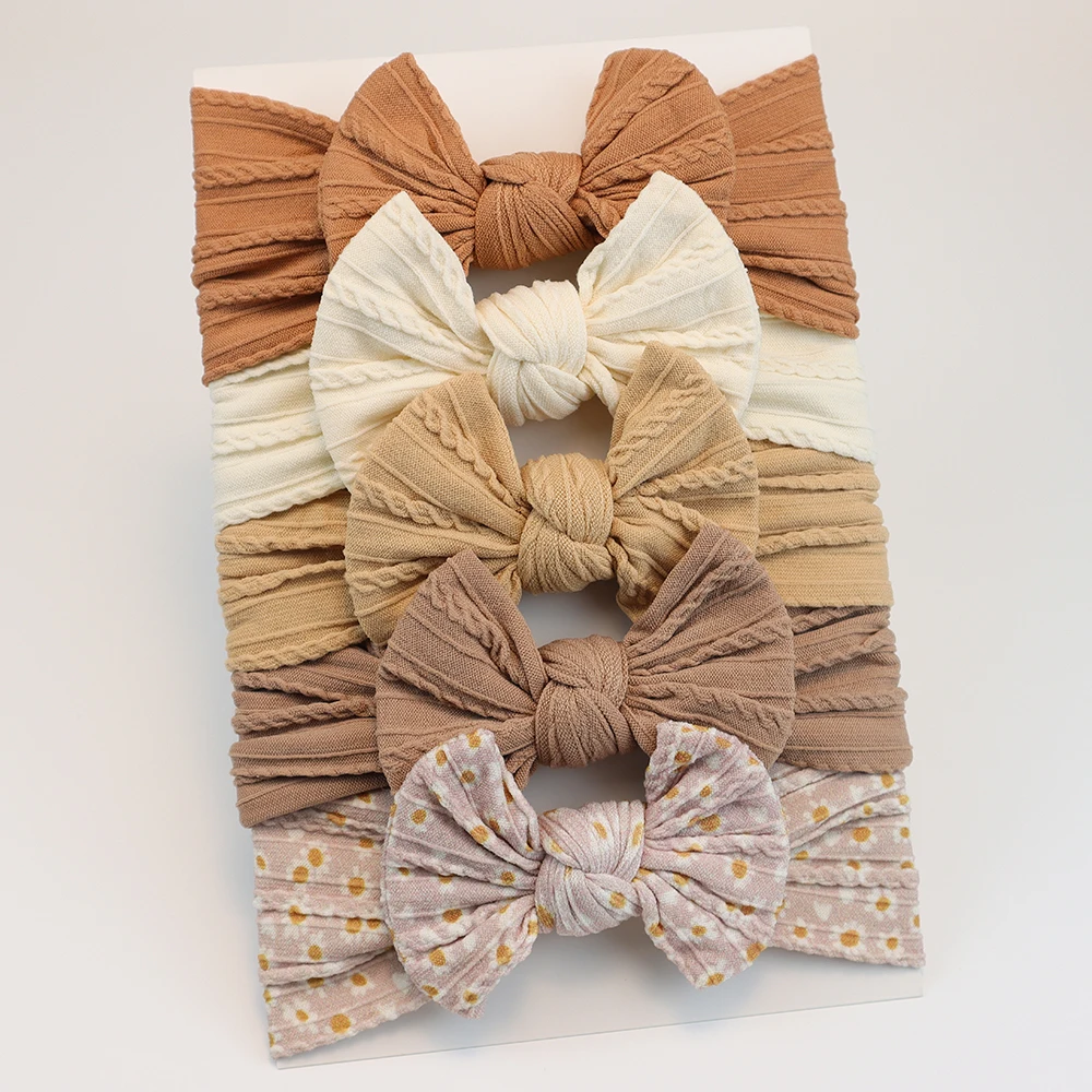 

5 шт. детских повязок на голову с бантиками, нейлоновые, с принтом, эластичные, мягкие, для новорожденных, аксессуары для волос для девочек, детские украшения для волос ﻿