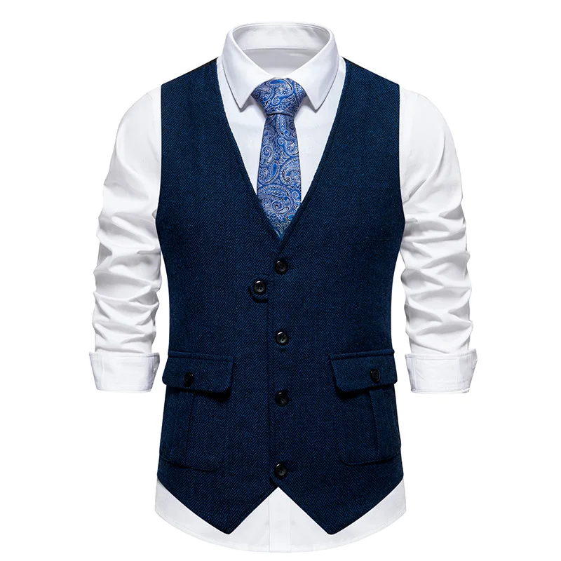 Spring New Men\'s Suit Vest Retro V-neck Solid Color Casual Slim Fit, Refreshing and Comfortable Vest Top