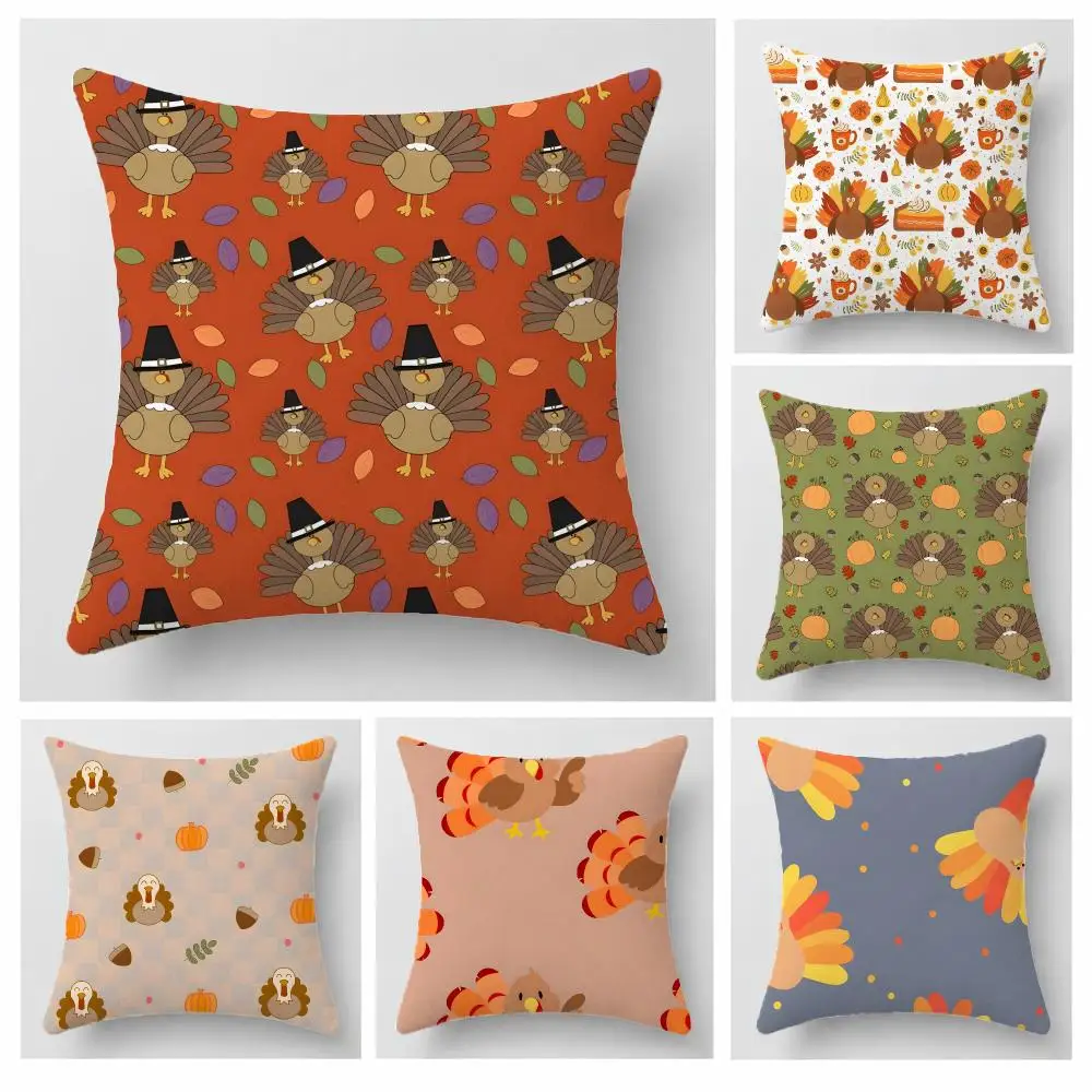beautiful Thanksgiving Turkey Cushion Cover Short Plush Pillowcase, Sofa Bedroom Home Decor, Ideal Holiday Gift