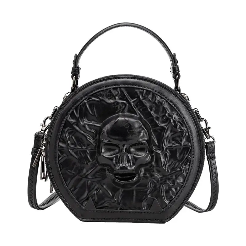 

Women Round Bag Gothic Handbag Steampunk Crossbody Bag PU Leather Shoulder Bag 066F