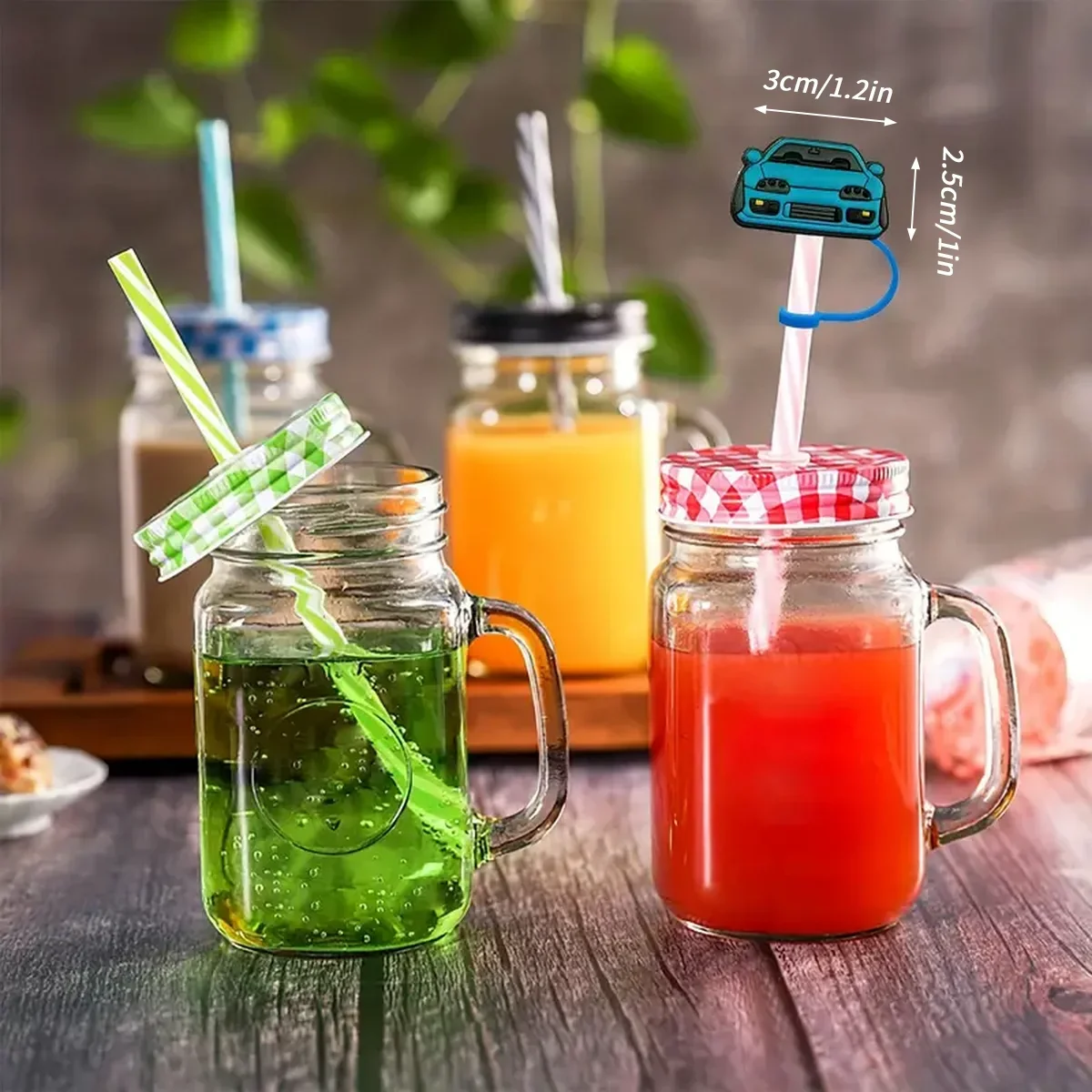 Cartoon Space Transportation Car Silicone Straw Sleeve with Dust Plug Reusable Protective Straw Cap Featuring Decorative Buckle