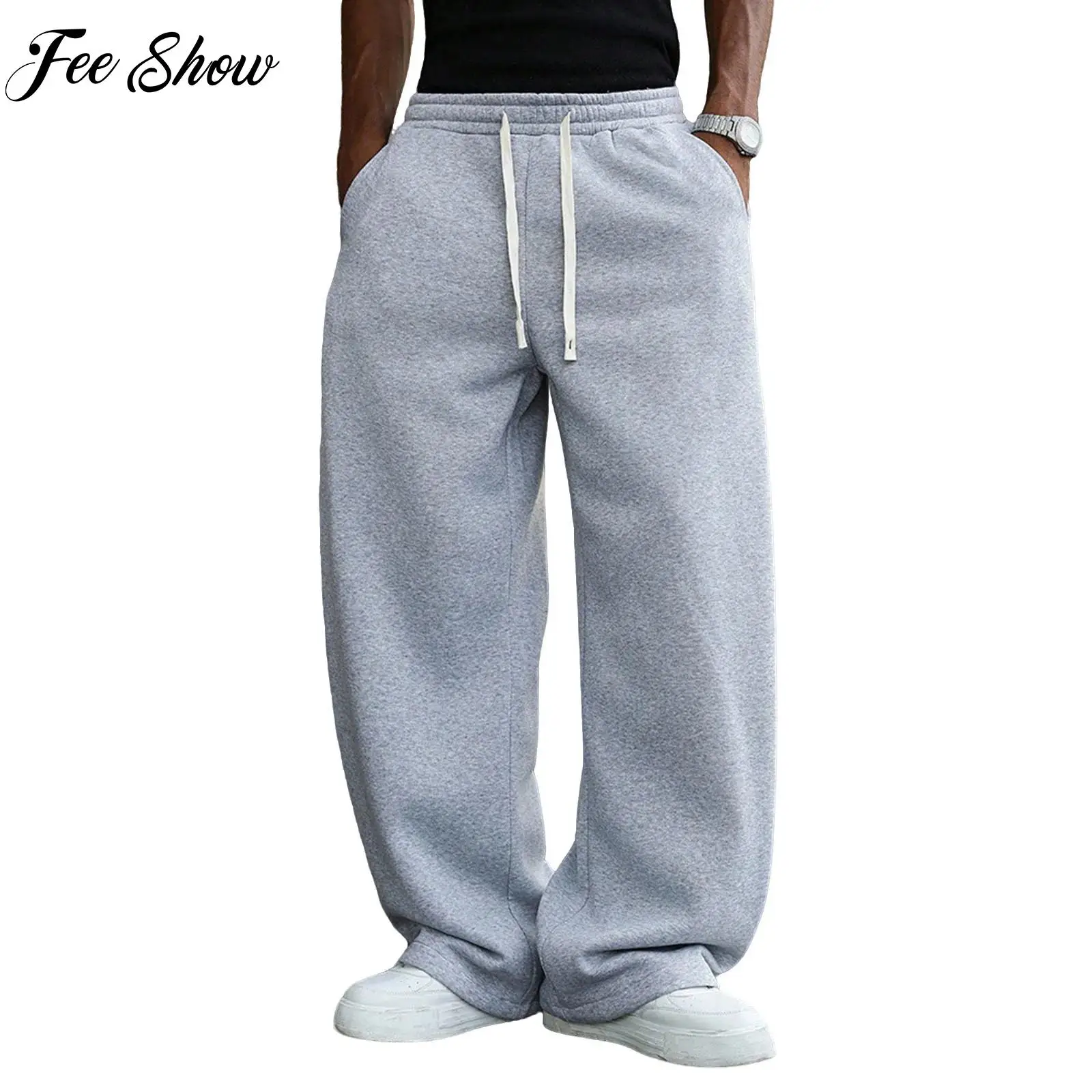 

Mens Hiking Camping Pants Casual Loose Athletic Pants Drawstring Stretchy Sweatpants with Pockets for Sports Running Gym Fitness