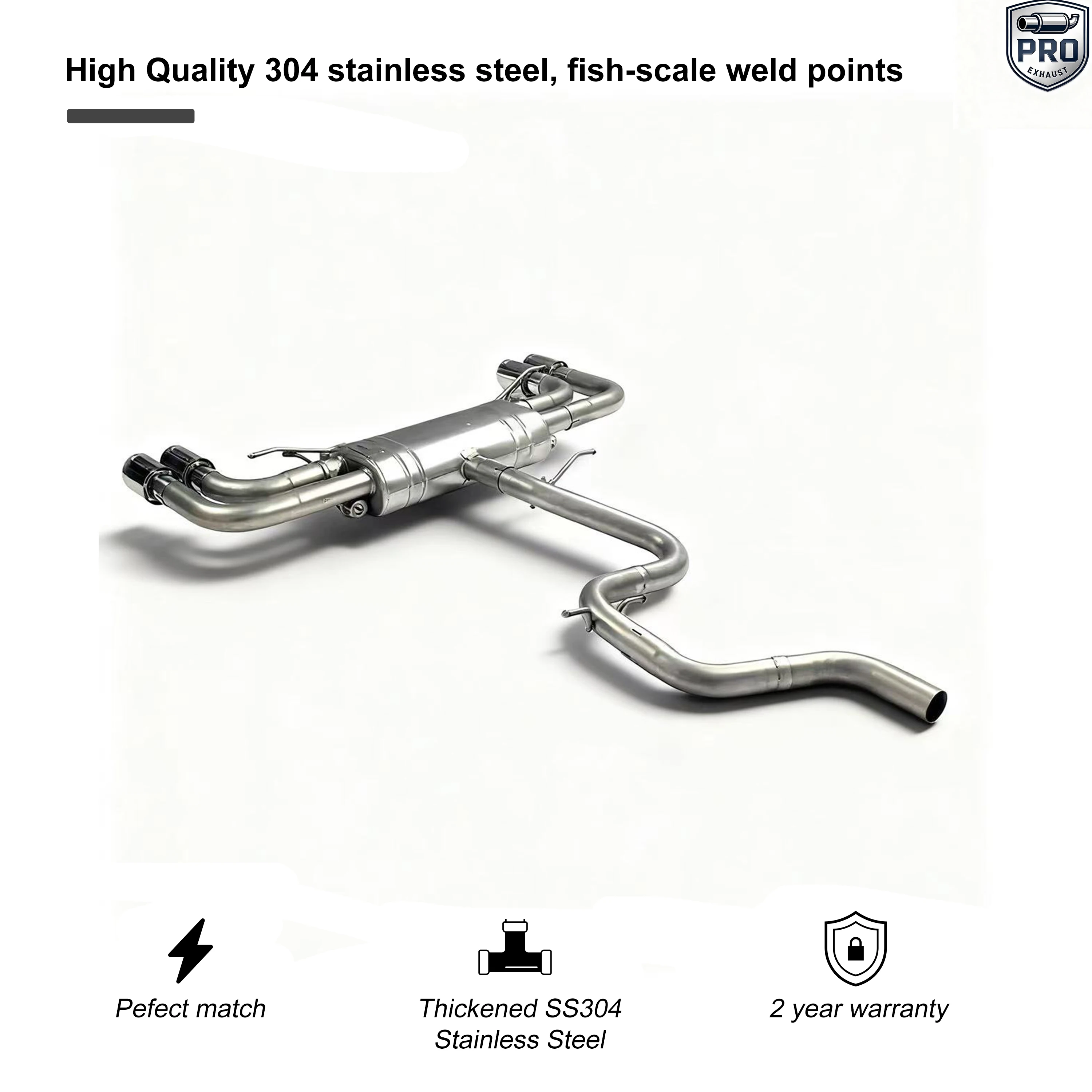 PRO High Quality SUS304 Midpipe with Muffler, Dual-Side Four-Outlet Valved Catback Exhaust for Audi TT 2.0T Exhaust Systems