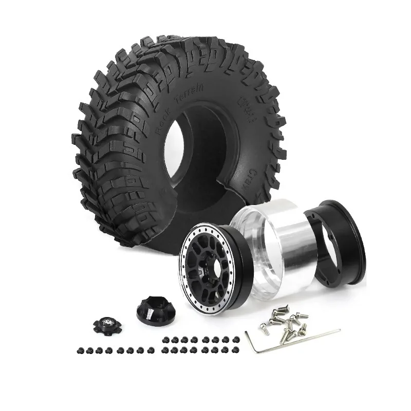 

1.9 Beadlock Wheels and Tires Set for 1/10 Scale Rock Crawler Car Axial SCX10 SCX10 II III 90047 D90 TF2 CC01 TRX4 TRX 4pc