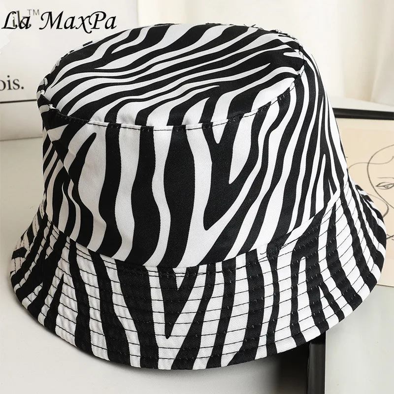 New Fashion Spring Summer Black White Zebra Print Bucket Hat Panama Fisherman Hat For Women Men bob Hip Hop Cap 2023