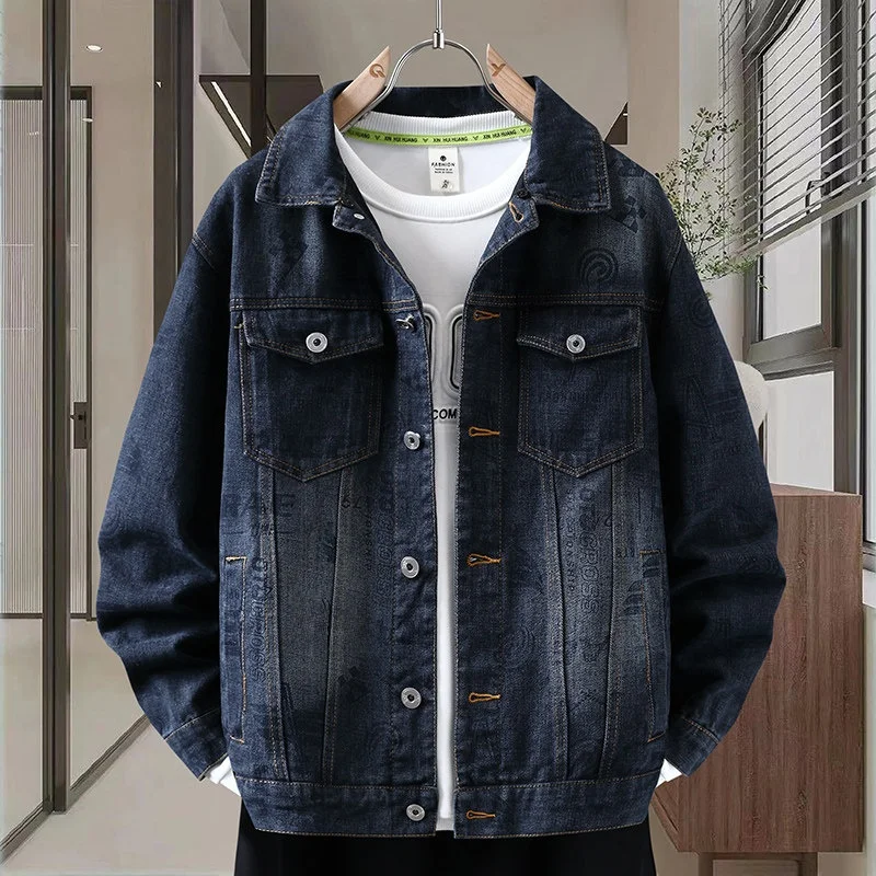

Casual Men's Denim Jaet Spring Autumn Trendy Brand High-End Feeling Cool Match All Cotton Polyester Viscose Long Sve Out...