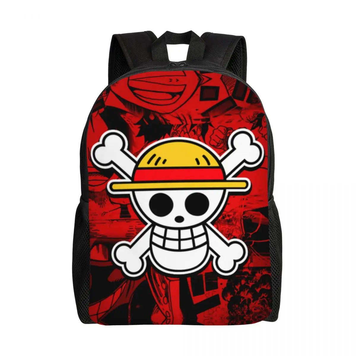 Customized One Piece Straw Hat Pirates Skull Laptop Backpack Men Women Basic Bookbag for School College Student Anime Manga Bag