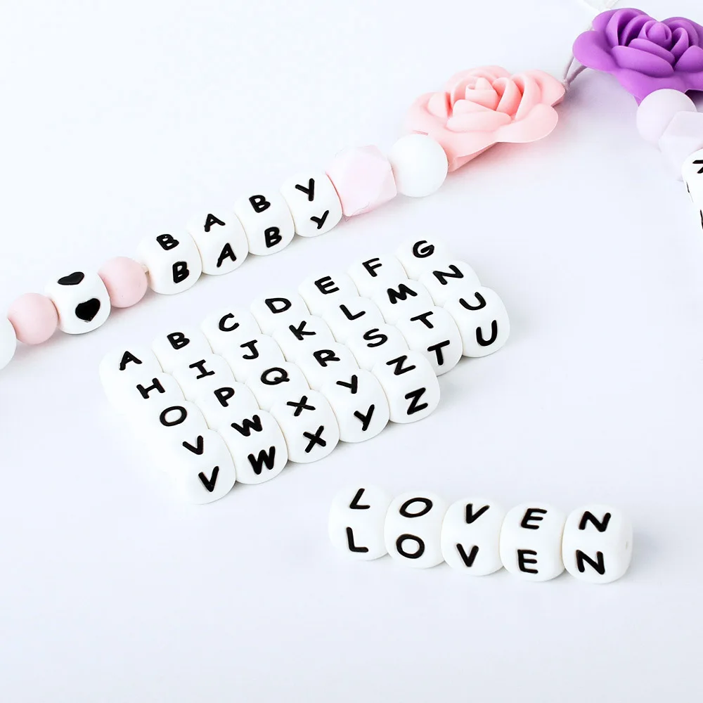 10/50/100/500/1000pcs 12mm Letters Silicone Beads English Alphabet Beads for Jewelry Making DIY Necklaces Beaded Pen Accessories