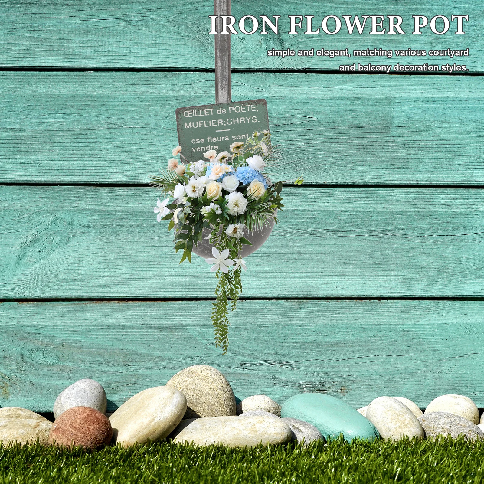 

Iron Art Hanging Flower Pot Spoon Shaped Planter Decorative Balcony Railing Garden Outdoor Metal Flower Bucket