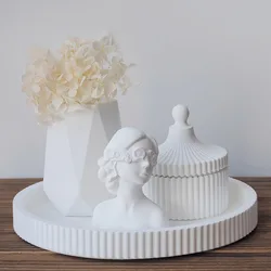 Masked Girl Cut Vase and Striped Disc with Storage Box Gypsum Ornament Silicone Molds DIY Concrete Decoration Resin Mold Crafts