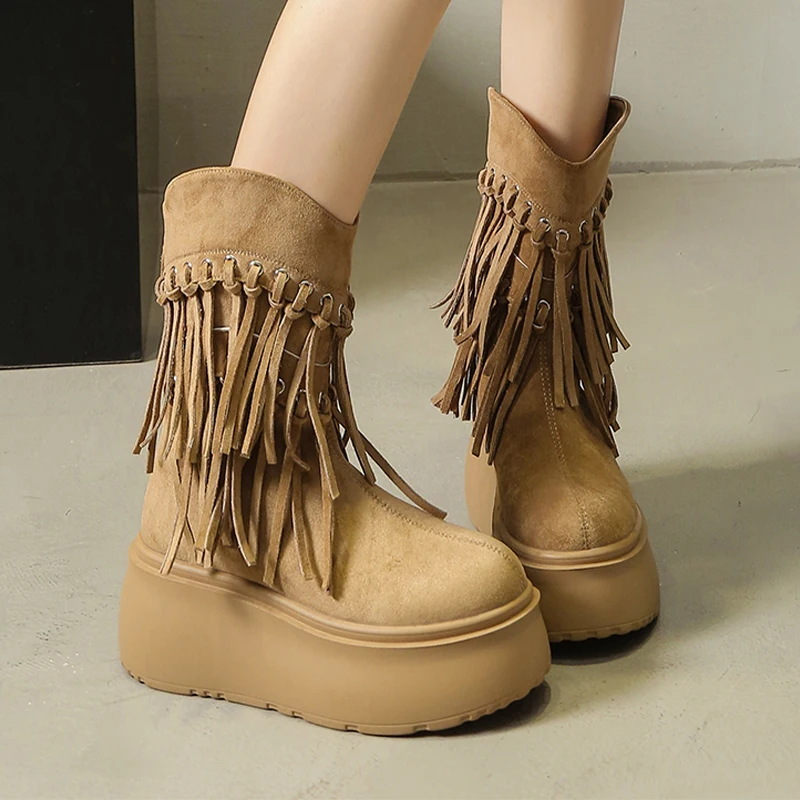 

Flats Platform Women's Ankle Boots Fashion Dress Suede Shoes Designer Woman Winter Boots 2025 New Cozy Sport Botas Para Mujer