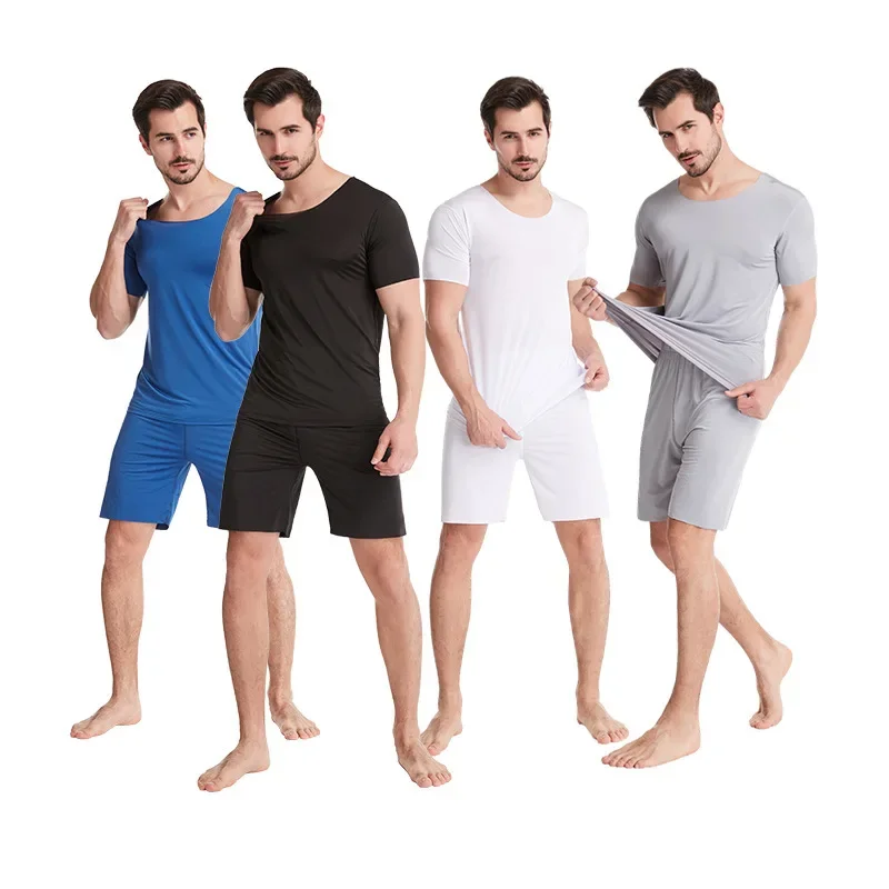 

Solid Ice Pajama Plus Men Summer 2022 Comfort Sleepwear Sets Shirt Sleepwear Pijama Shorts Silk With Casual Men Size Pyjamas