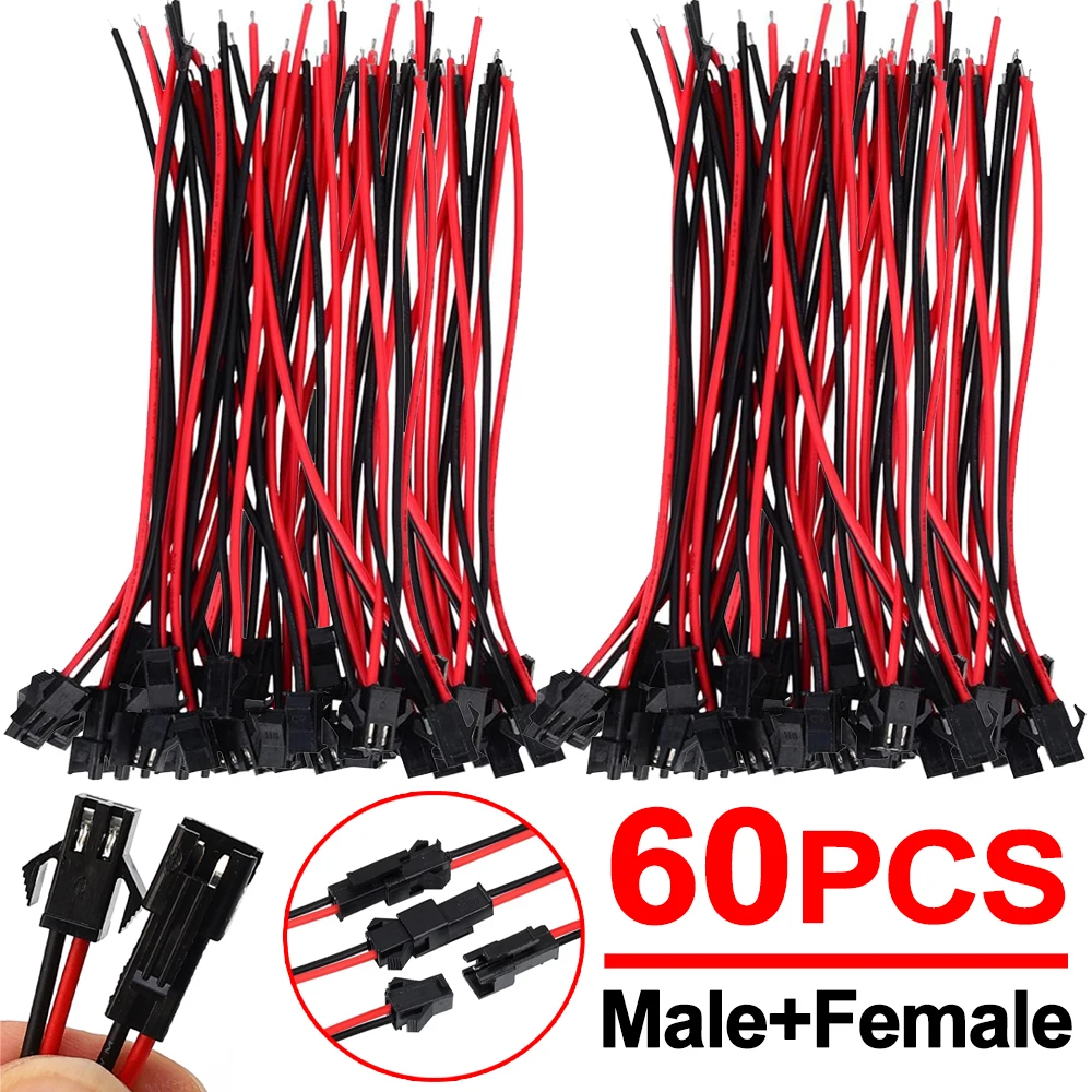 20/40/60PCS 2Pin Plug Socket Male To Female Wire Connector Adapter Electrical Cable for LED Strips Lamp Driver Quick Connectors
