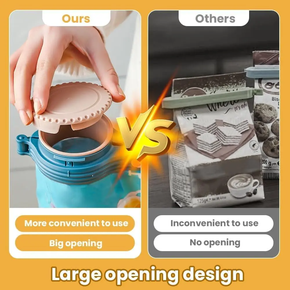 مقاطع عزل تخزين المواد الغذائية القابلة لإعادة الاستخدام مع فوهات صب غطاء بلاستيكي ختم وصب مشبك حقيبة مقاطع أكياس الطعام لرقائق البطاطس الوجبات الخفيفة