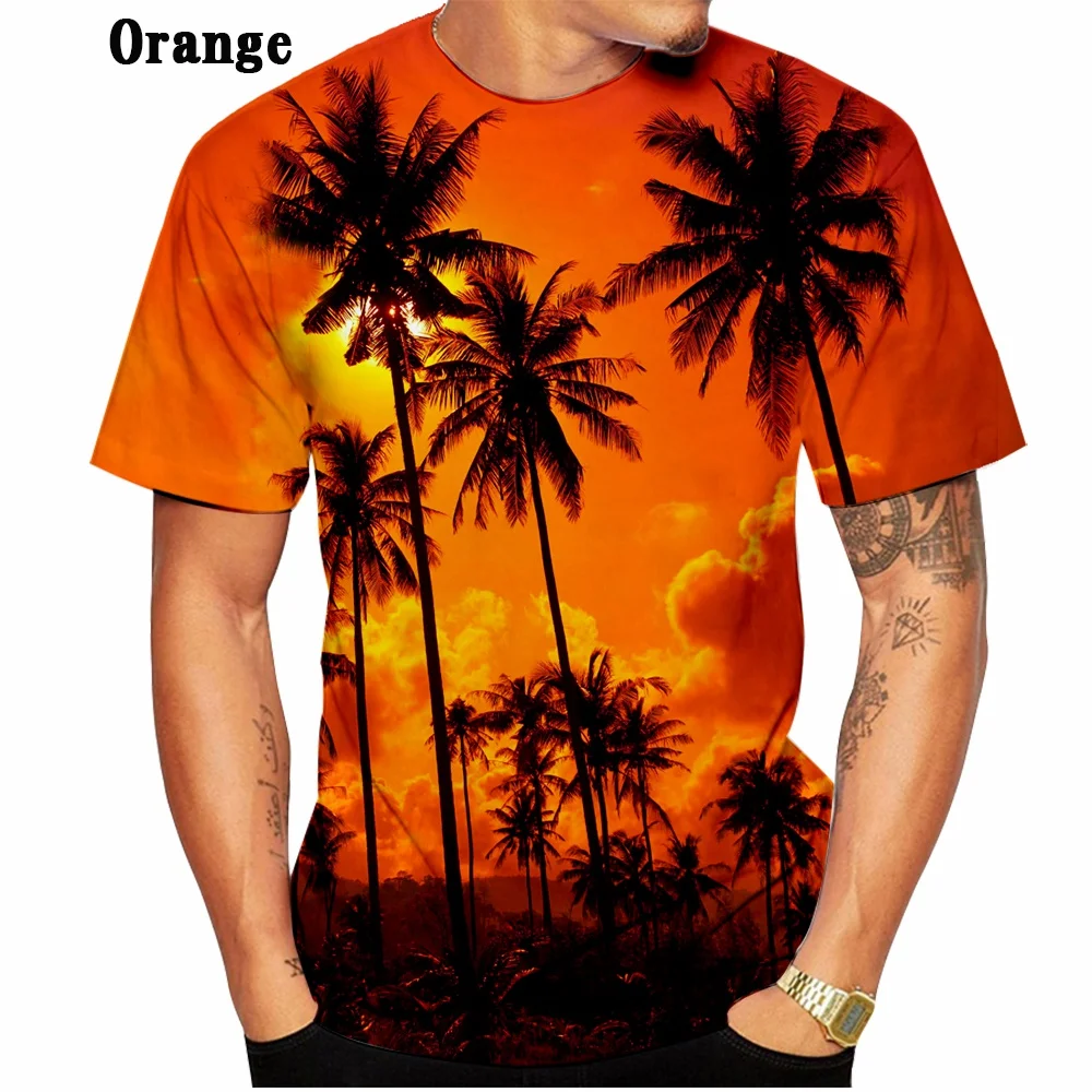 Hot Sale!Summer Women/Men\'s Couple Tops T Shirt Hawaiian 3d Print Palm Motif Unisex Top Shortsleeve T Shirt XS-5XL