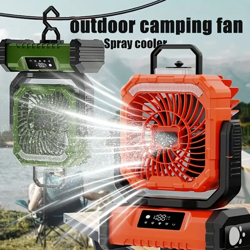 Portable Camping Fan with LED Light and Hook - Outdoor Fan Suitable for Car Travel Hurricane Power Outages Construction Site
