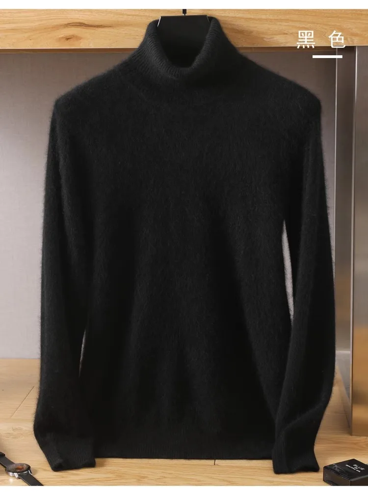 Herren-Pullover aus 100 % reinem Nerz-Samt-Kaschmir mit hohem Revers, gestrickt, für den Winter, neue Oberteile, langärmelige High-End-Pullover – Detail 23